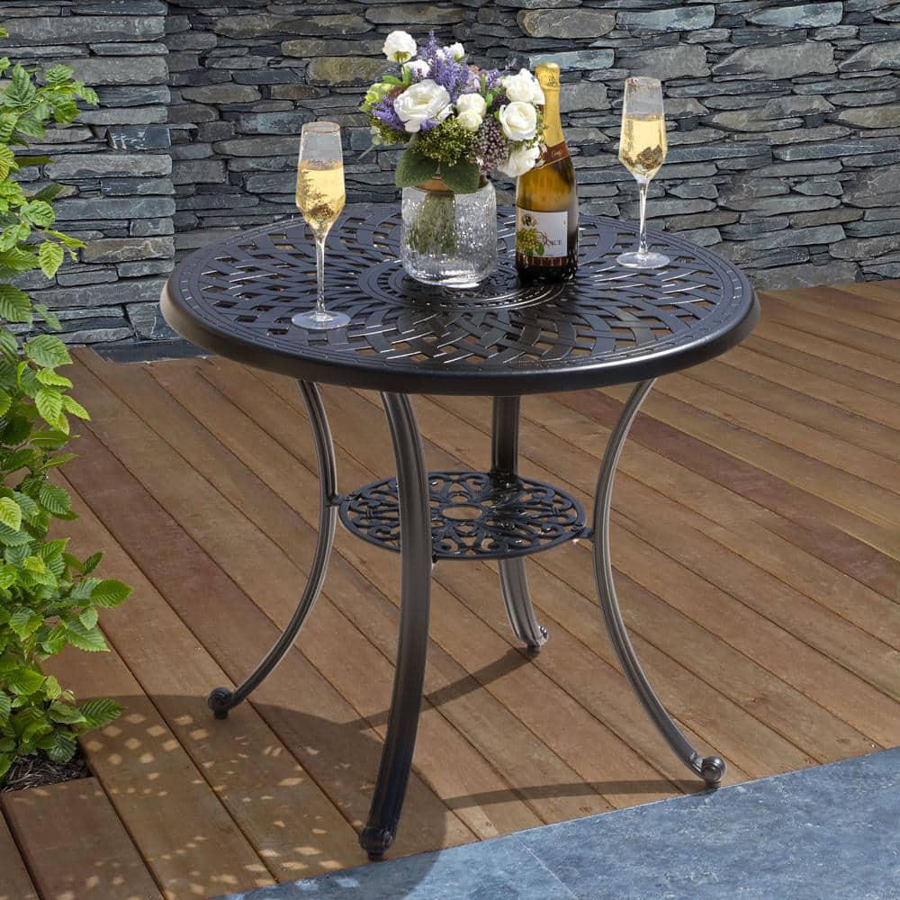 Nuu Garden Black Cast Aluminum Round Outdoor Dining Bistro Table