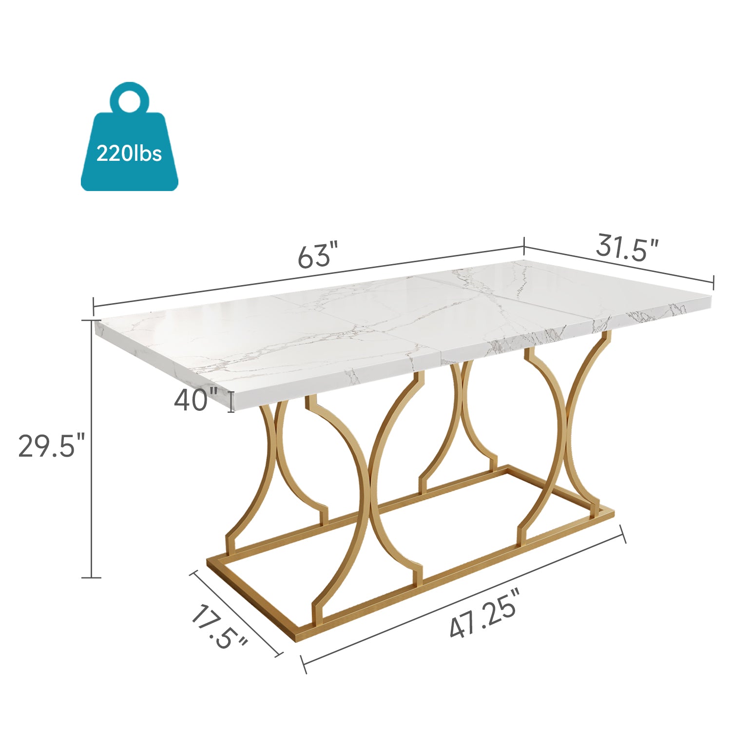 Dining Table Wooden Rectangle Marble Pattern Kitchen Table  for 6 People