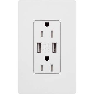 Lutron Claro 15 Amp USB Duplex Outlet White (CAR-15-UBTR-WH) CAR-15-UBTR-WH