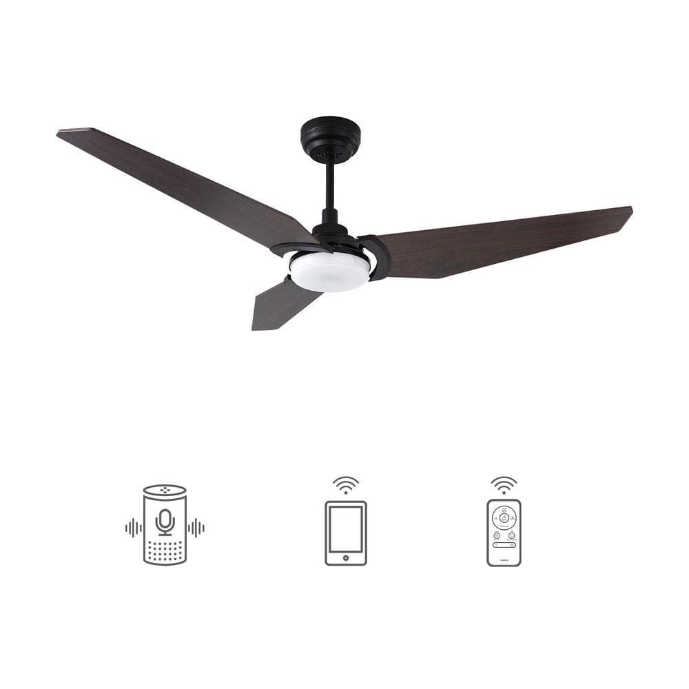 CARRO Brently 56 in Dimmable LED IndoorOutdoor Black Smart Ceiling Fan with Light and Remote Works with AlexaGoogle Home