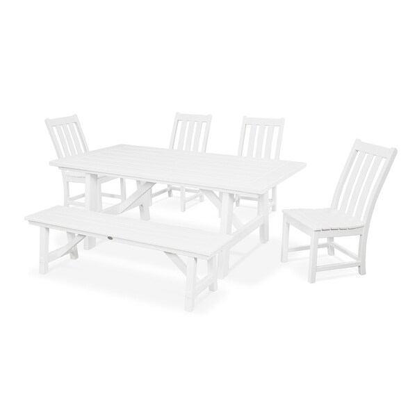 POLYWOOD Vineyard 6Piece Rustic Farmhouse Side Chair Dining Set with Bench