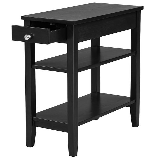 Costway 3-Tier Side End Table with Drawer Double Shelf Narrow - See details