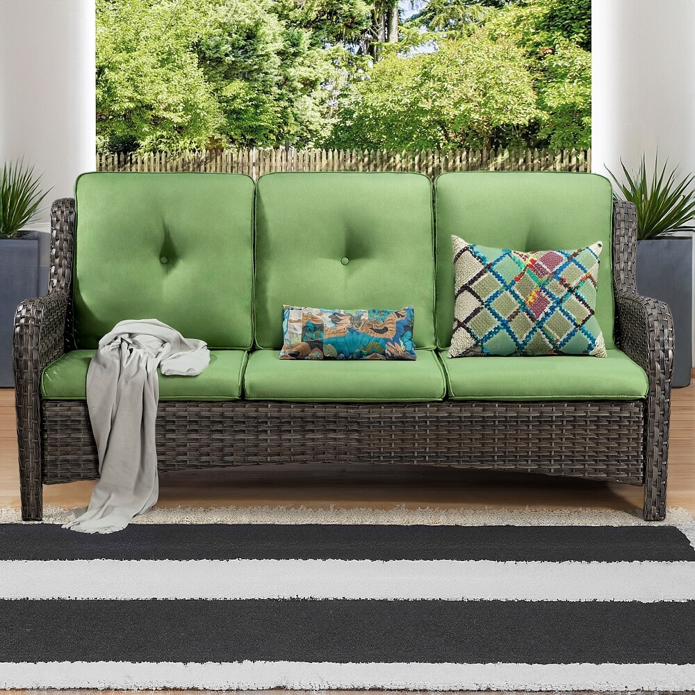 Cozywor 3 Seat Wicker Outdoor Patio Sofa Sectional Couch with Cushions