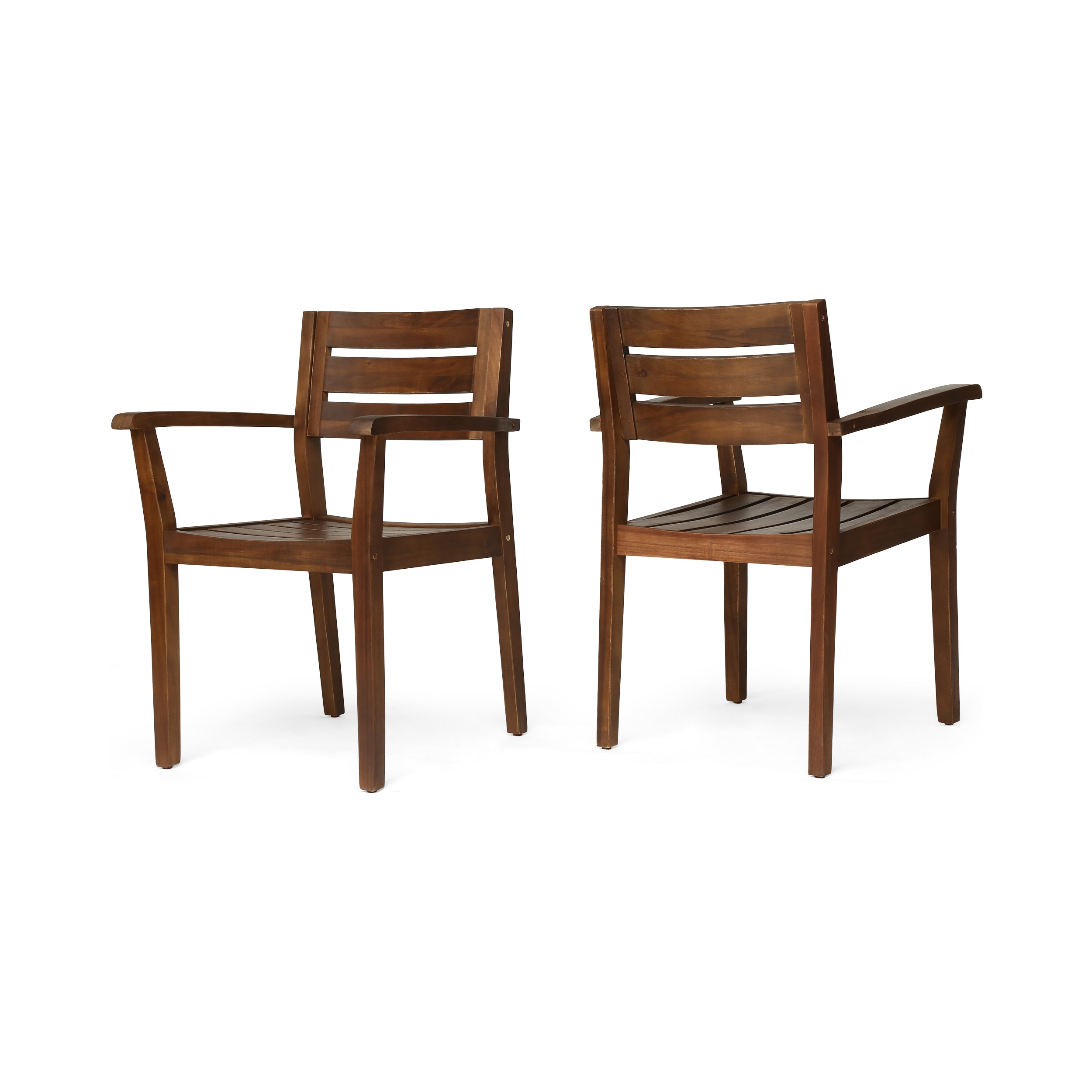 Stanford Outdoor Rustic Slat Acacia Wood Dining Chairs (Set of 2)