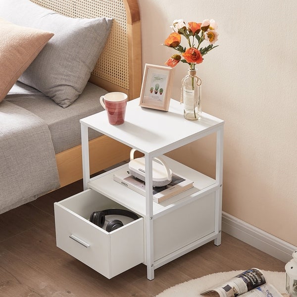 VECELO White Nightstands Square Side Table/Sofa Table/End Table with Drawers - - 32360164