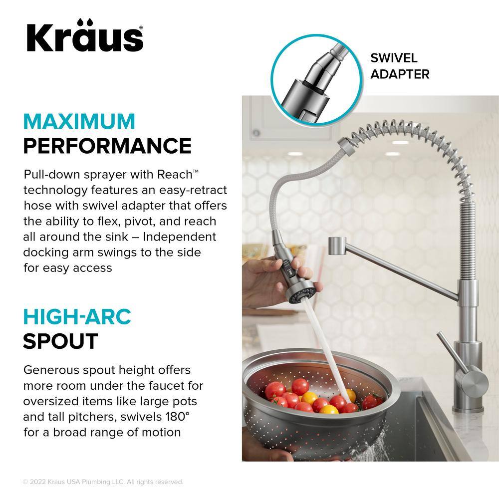 KRAUS Bolden Touchless Sensor Commercial Style Pull-Down Single Handle Kitchen Faucet in Brushed BrassMatte Black KSF-1610BBMB