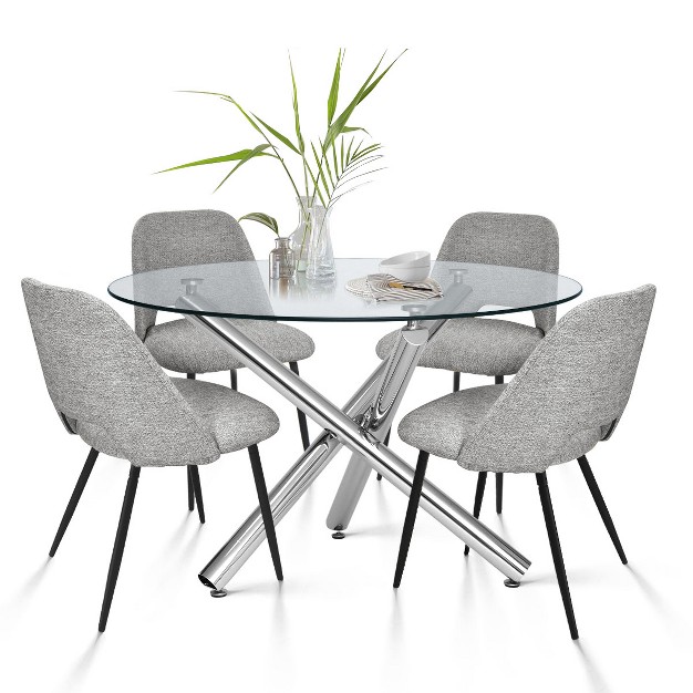 Eileen edwin 5 piece Round Clear Glass Dining Table Set With 4 Upholstered Chairs the Pop Maison