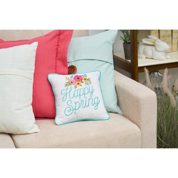 X 10 quot Happy Spring Embroidered Throw Pillow