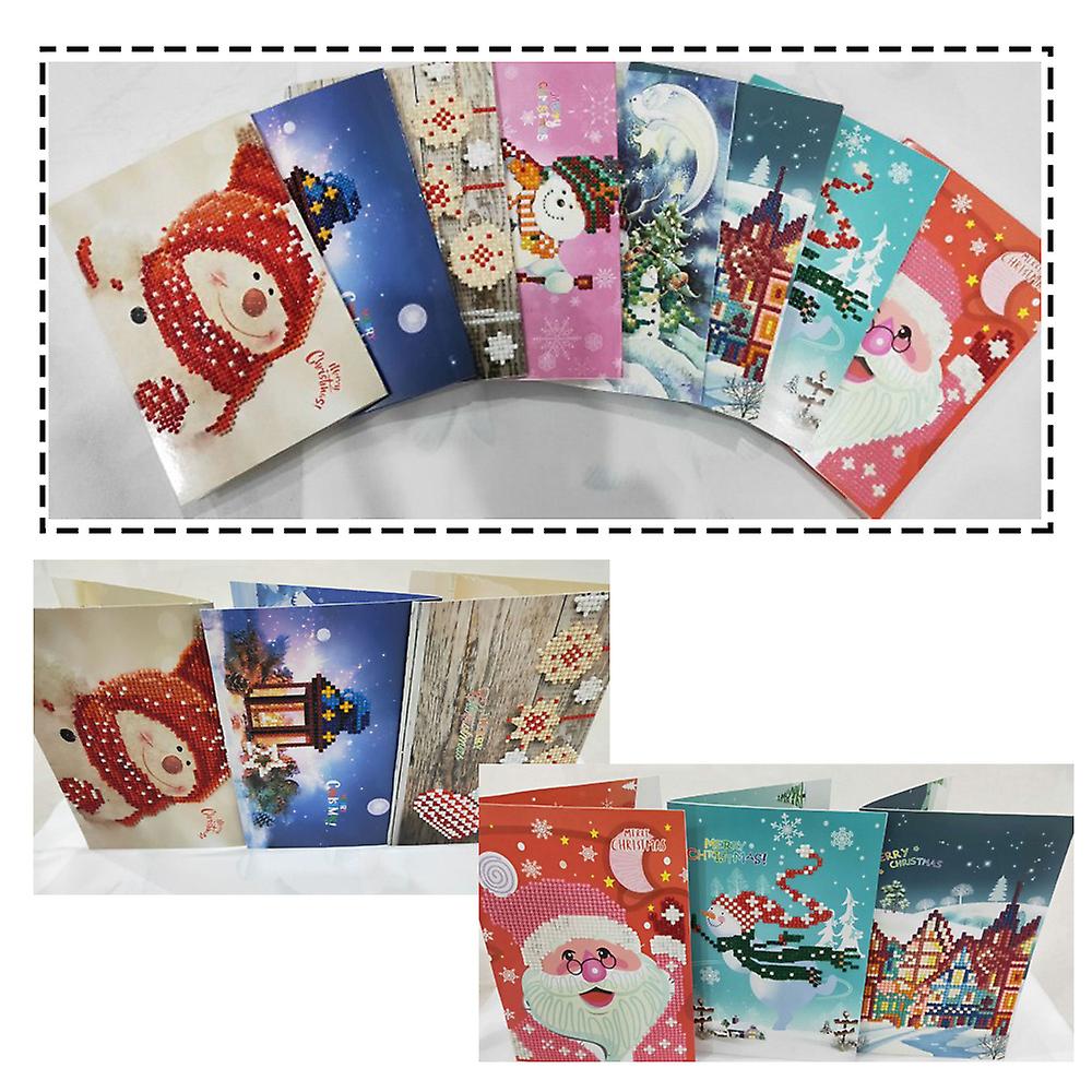 Merry Christmas Cards Diy Handmade Cards Round Drill Greeting Cards Rhinestones Embroidery Arts Crafts Gifts  Style 7