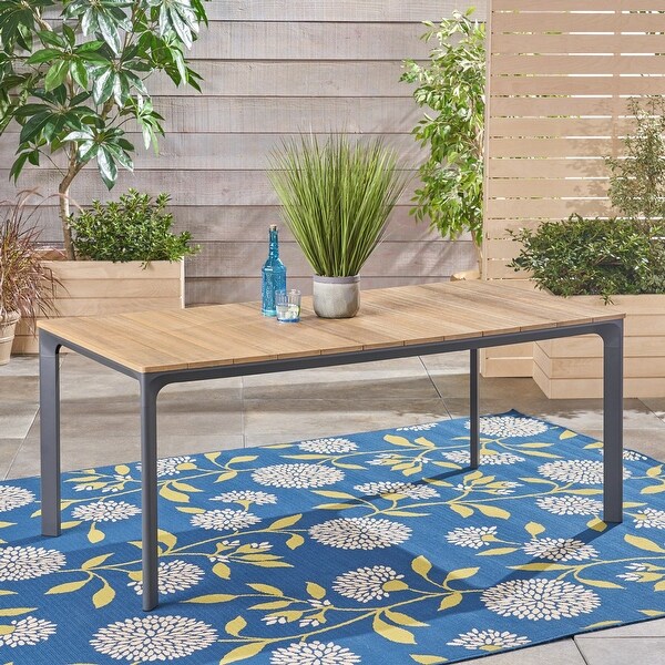 Grey Aluminum Frame Outdoor Patio Dining Table with Wood Top (Table Only)