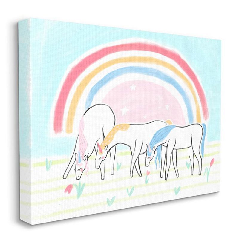 Stupell Home Decor Unicorns Grazing Rainbow Floral Field Kids Illustration Wall Art