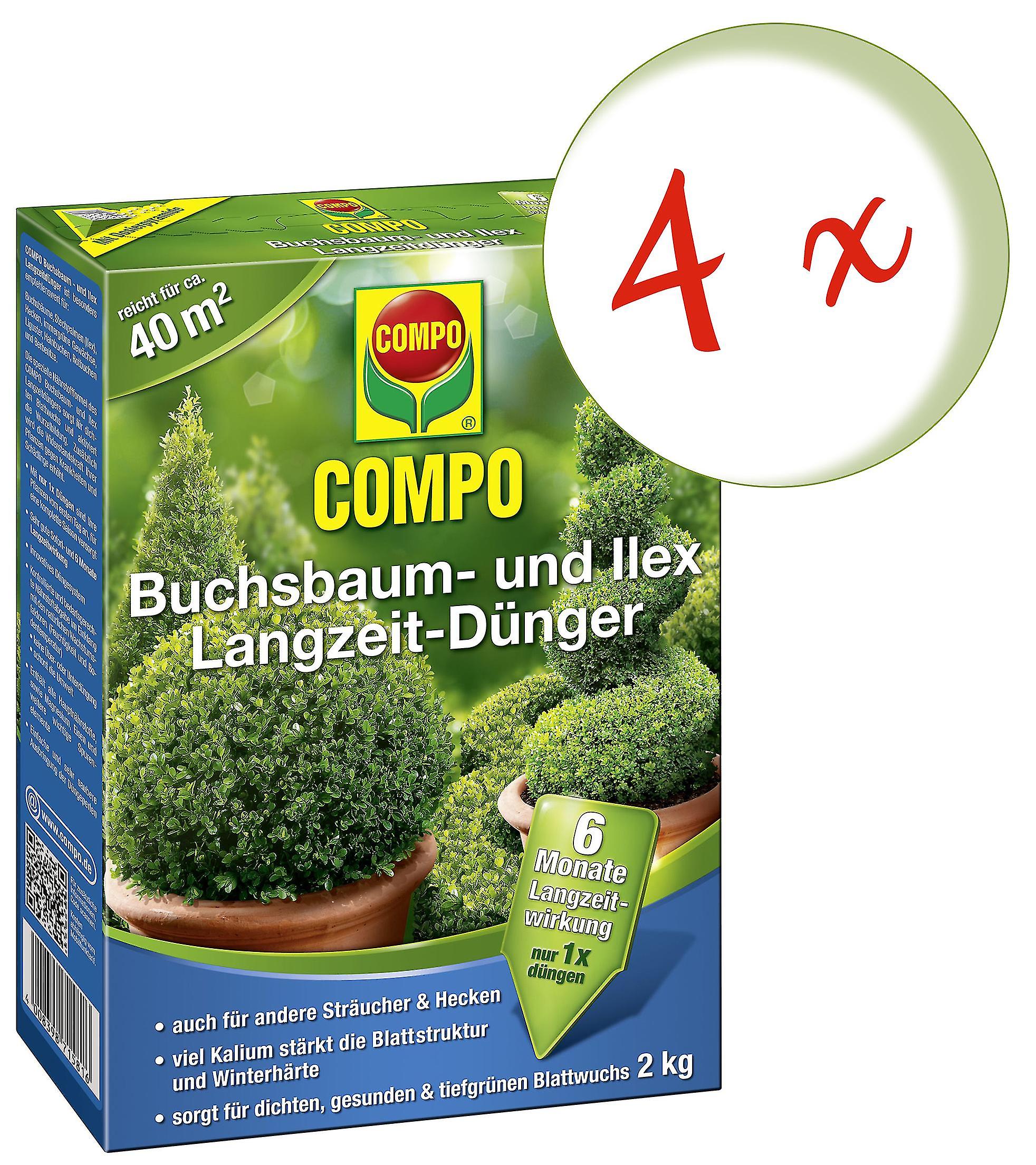 4 x COMPO Buchsbaum- und Ilex Langzeit-D??nger， 2 kg