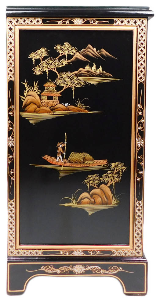 Black Lacquer Oriental End Table With Landscape Painting   Asian   Side Tables And End Tables   by Oriental Furnishings  Houzz