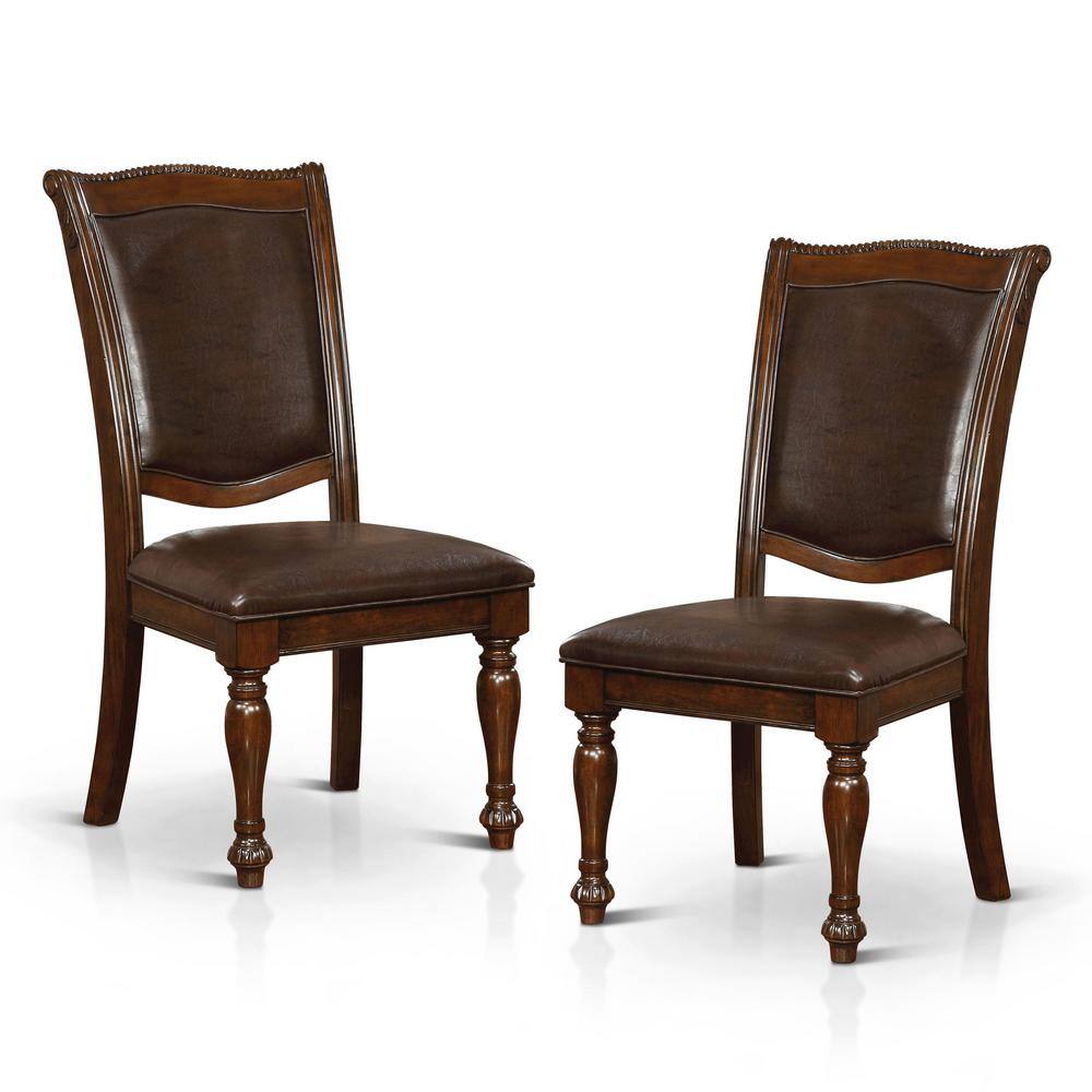 Furniture of America Pridore Brown Cherry Faux Leather Padded Dining Side Chair (Set of 2) IDF-3350SC