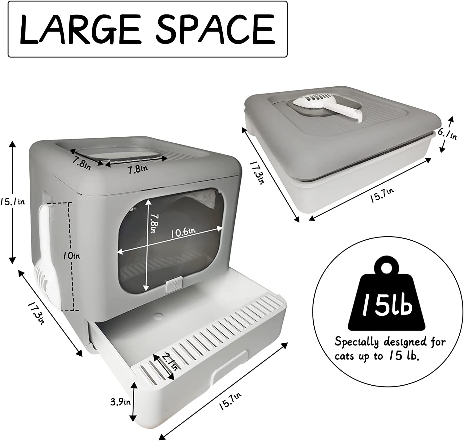 Hamiledyi Foldable Cat Litter Box with Lid， Enclosed Drawer Kitty Litter Pan Front and Top Entry Door Cat Potty with Plastic Scoop Anti-Splashing No Smell Easy to Scoop