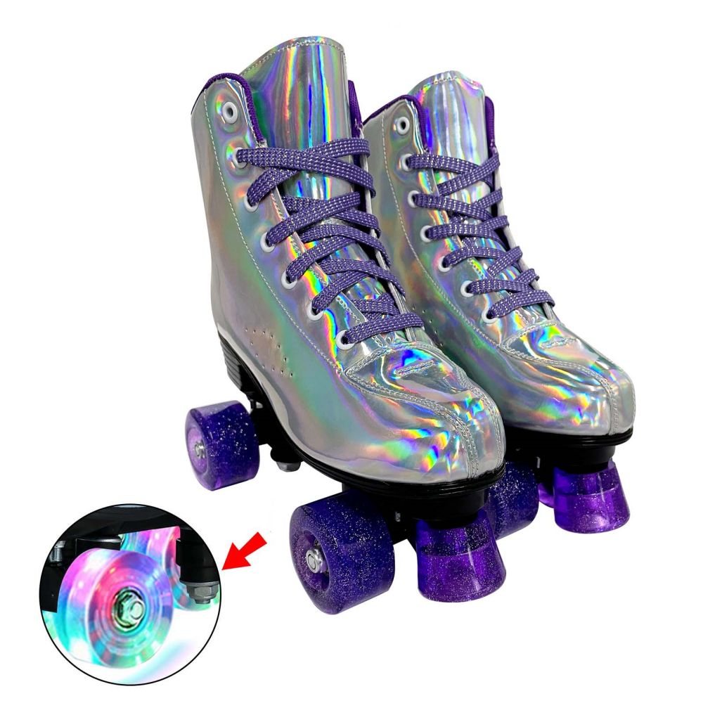 Roller Skates for Women Laser Quad Roller Skates Classic High-top Skates Fashion Lace-up Roller Skates Best Gift for Beginner Indoor Outdoor, Sliver, 8