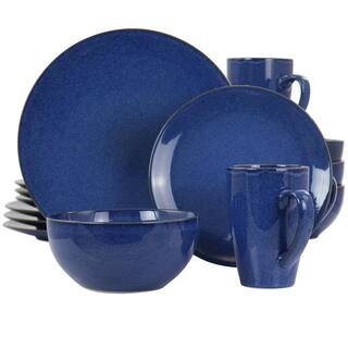 GIBSON ELITE Lisbon 16-Piece Cobalt Round Stoneware Dinnerware Set 985115841M