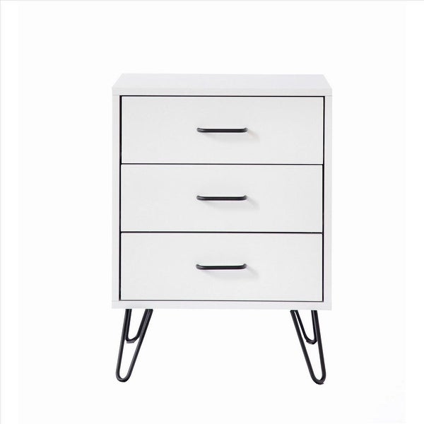 Side Table with 3 Drawers and Metal Hairpin Legs - 23.62 H x 17.56 W x 16.65 L Inches