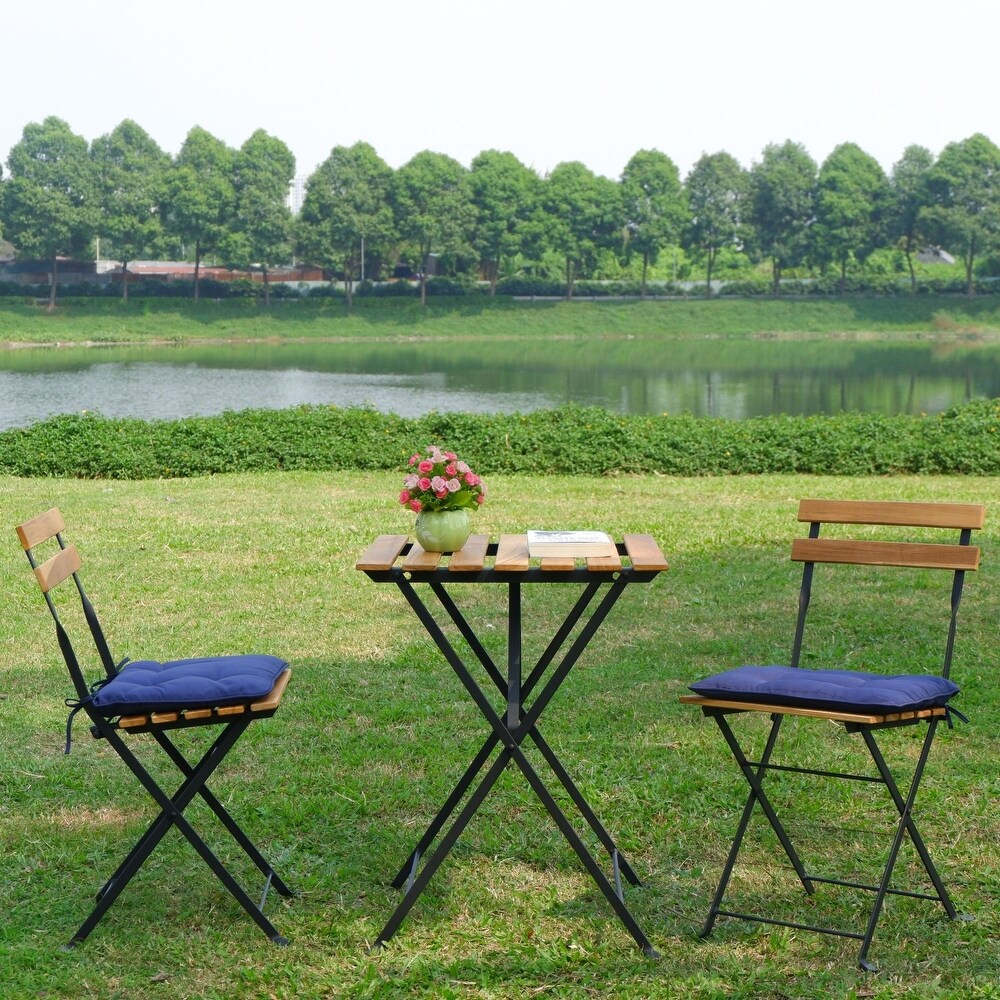 Outdoor Teak Wood Bistro Set Folding Table Chair Sets Patio Furniture