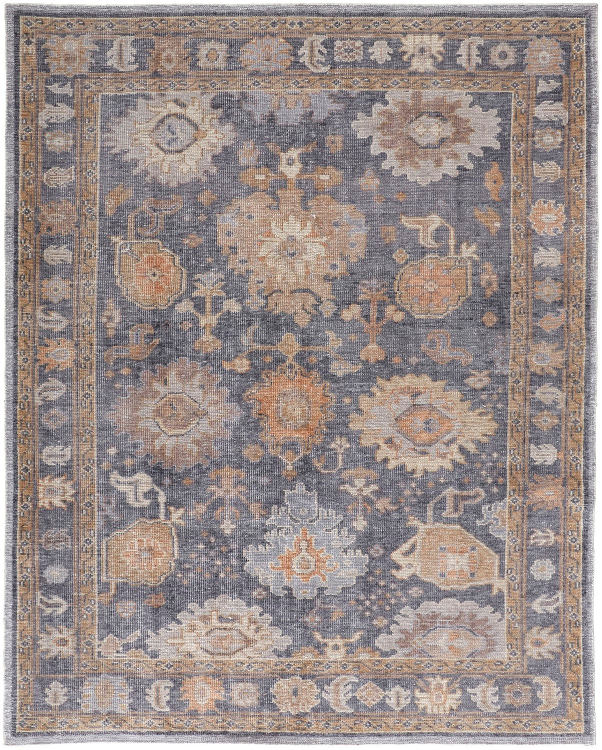 Tierney Hand-Knotted Ornamental Stone Blue/Apricot Tan Rug