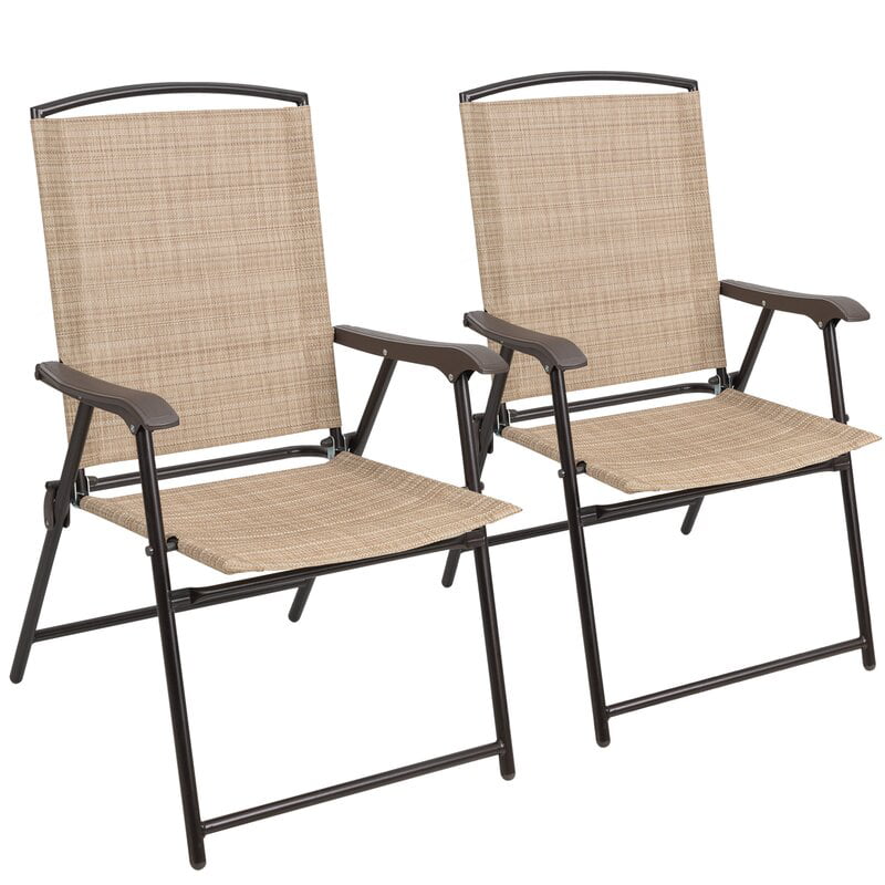 Devoko 2 Pieces Patio Folding Chairs Outdoor Chairs Textilene Furniture Chair Set, Beige