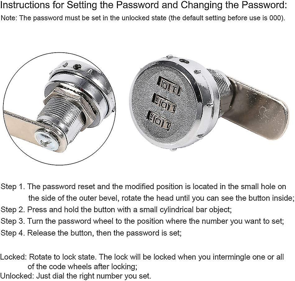 Code Lock Coded Drawer Cabinet Lock 3-digit Combination Code Zinc Alloy(17~23mm Wooden Wardrobe)