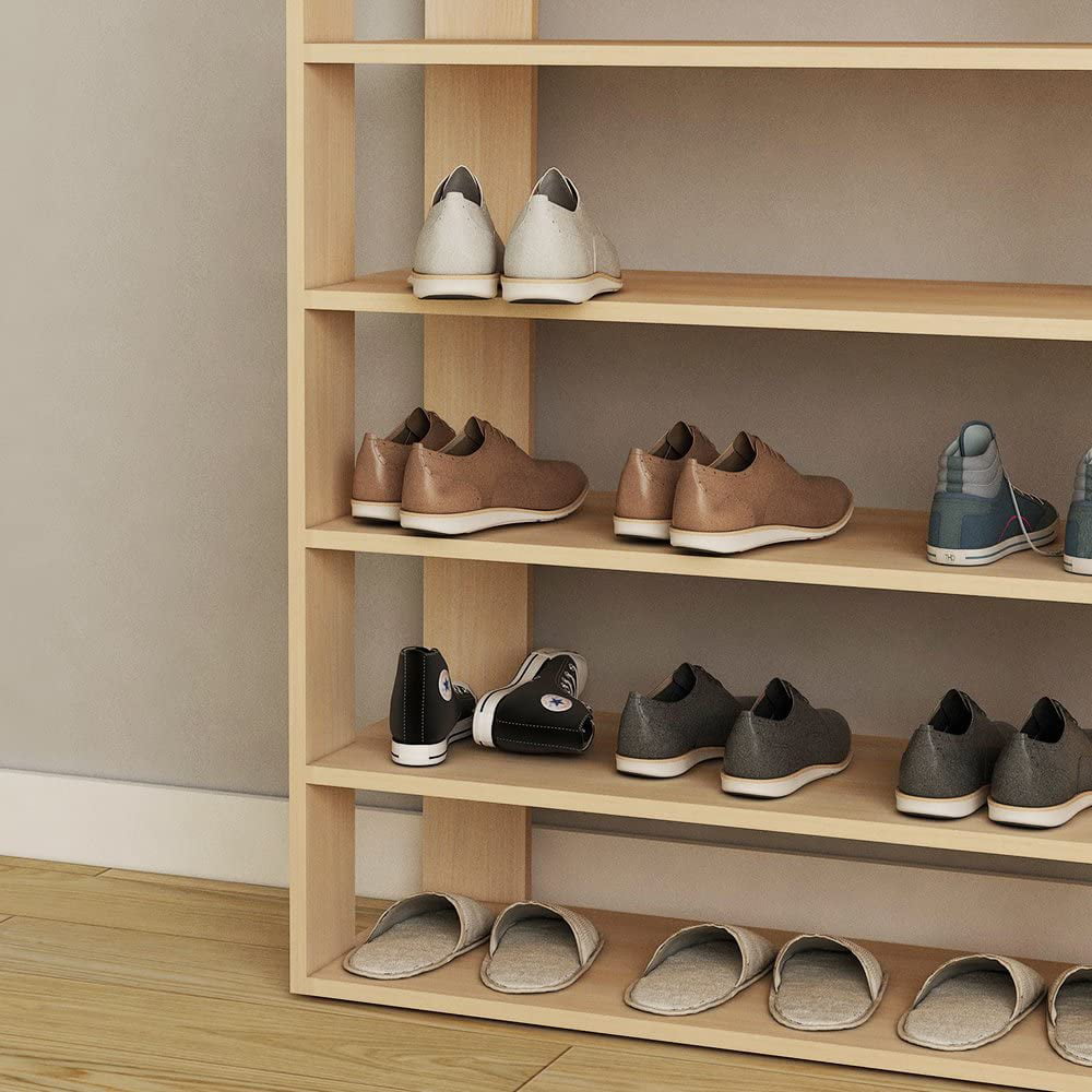 SogesPower Wooden Shoe Rack 5 Tier Shoe Storage Shelf Free Standing Shoe Organizer for Entryway， Hallway， Beige