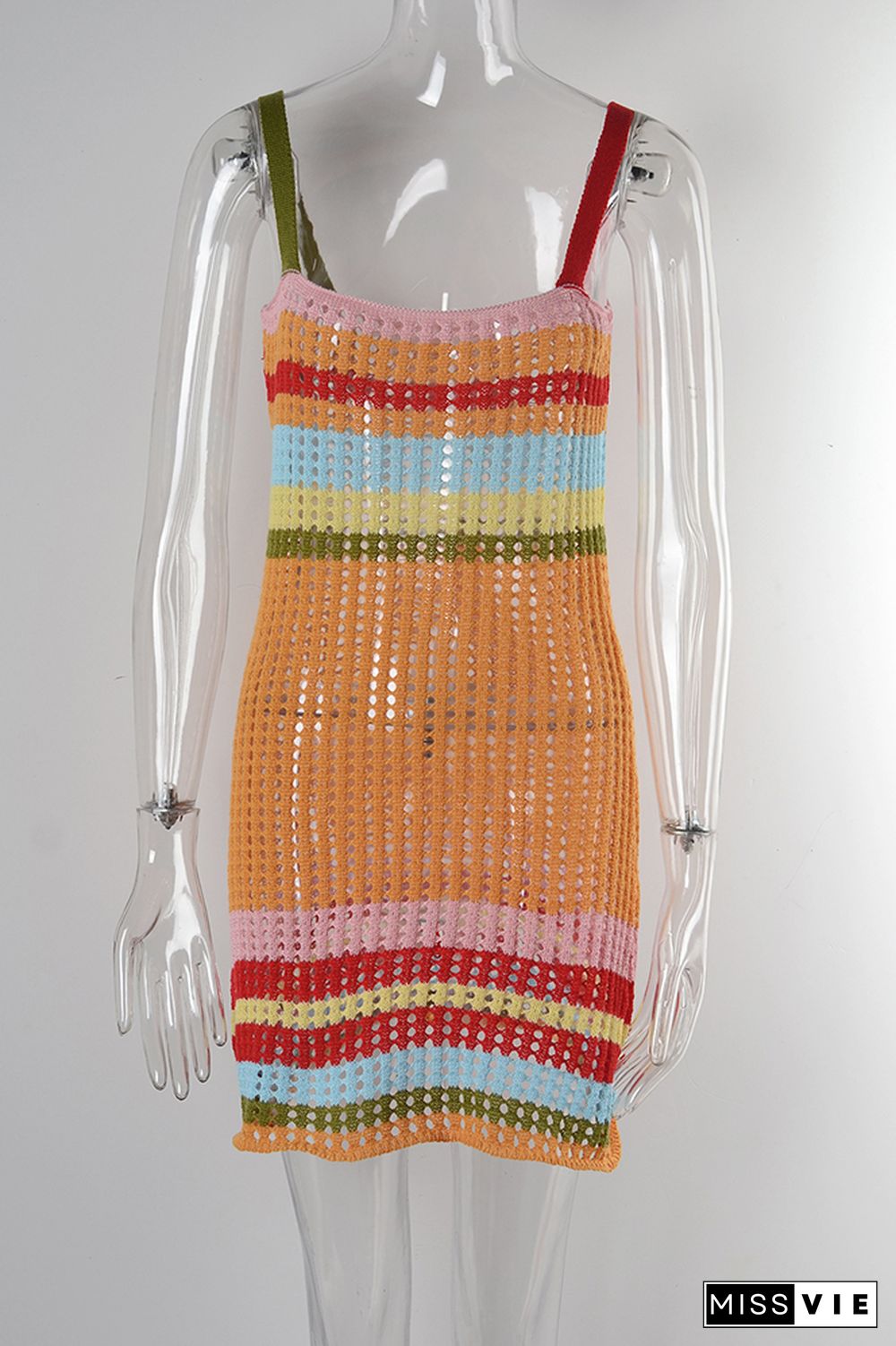 Colorful Striped Hollow Out Cami Beach Dress