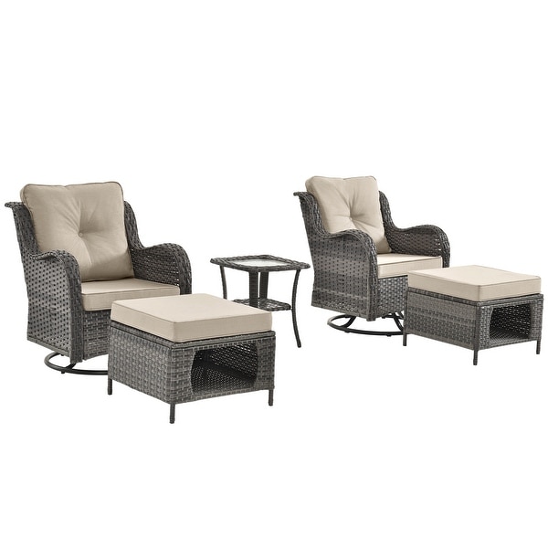 Rattan Patio Furniture Conversation Seating 360° High Back Swivel Chairs+Storage Ottomans，Cushions Included🎁