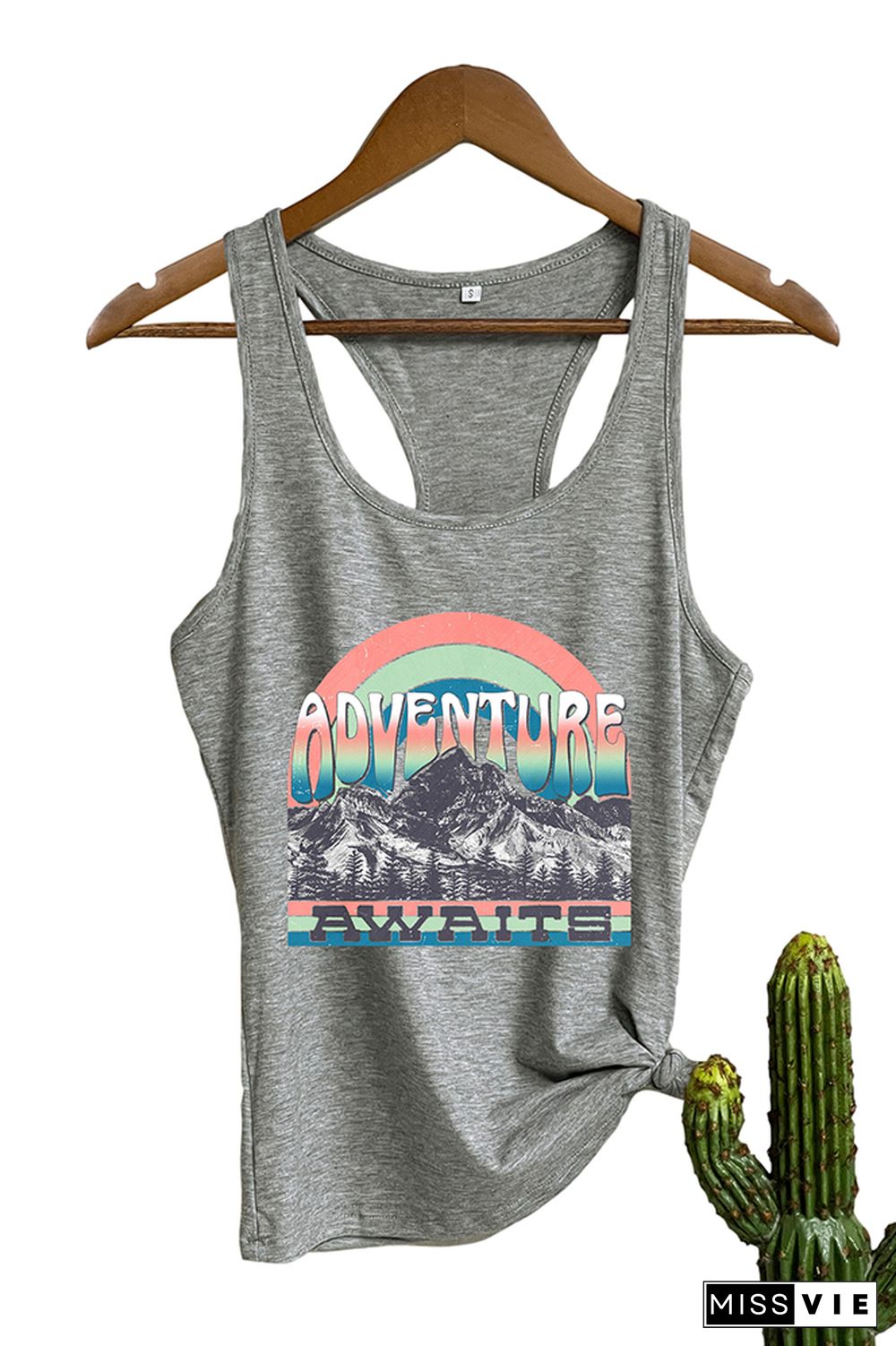 Adventure Awaits Mountains Blue Print Sleeveless Tank Top Wholesale