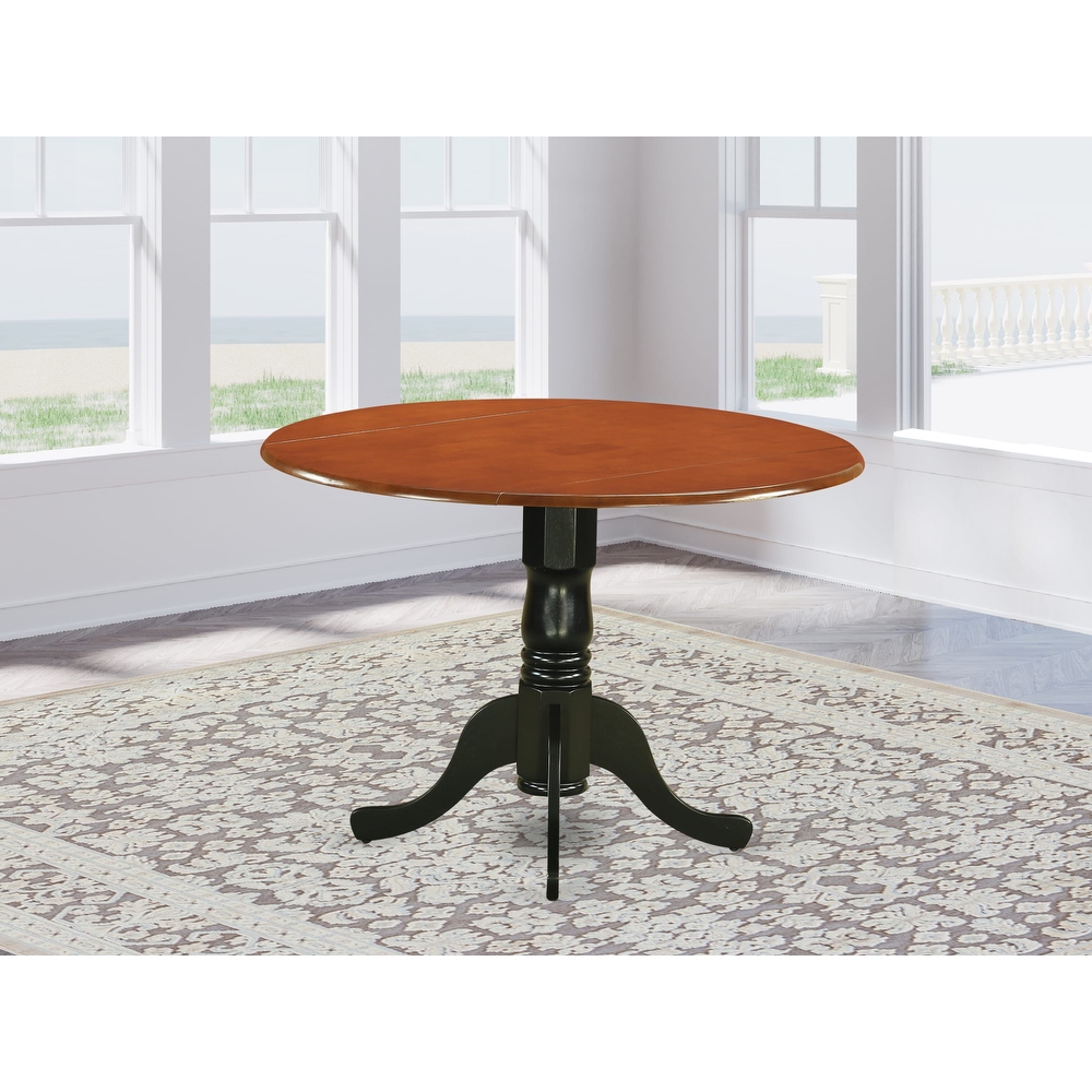 East West Furniture Dublin Kitchen Dining Table   a Round Wooden Table Top with Dropleaf   Pedestal Base  (Finish Options)