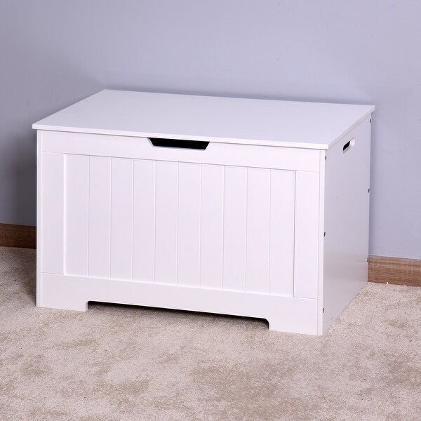 White Lift Top Entryway Storage Chest/Bench with 2 Safety Hinge， Wooden Toy Box