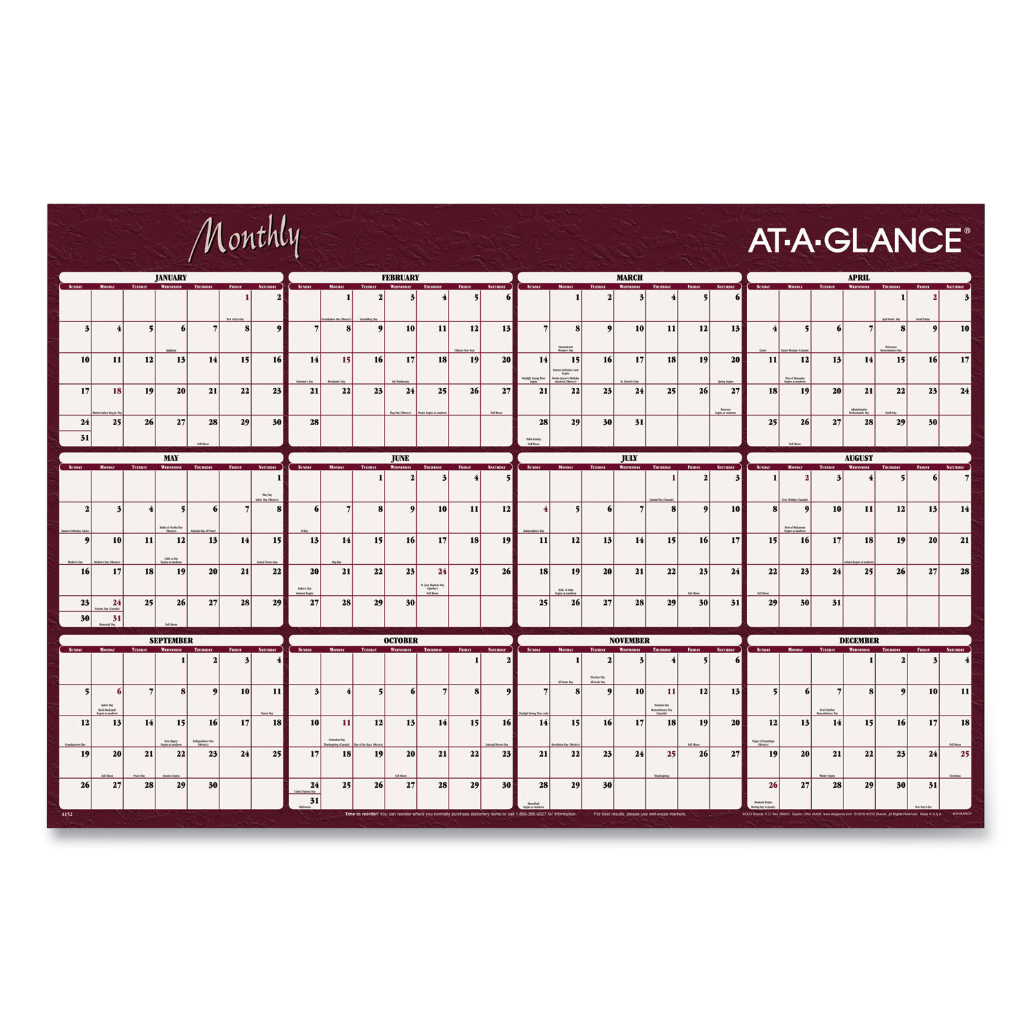 Reversible Horizontal Erasable Wall Planner by AT-A-GLANCEandreg; AAGA152