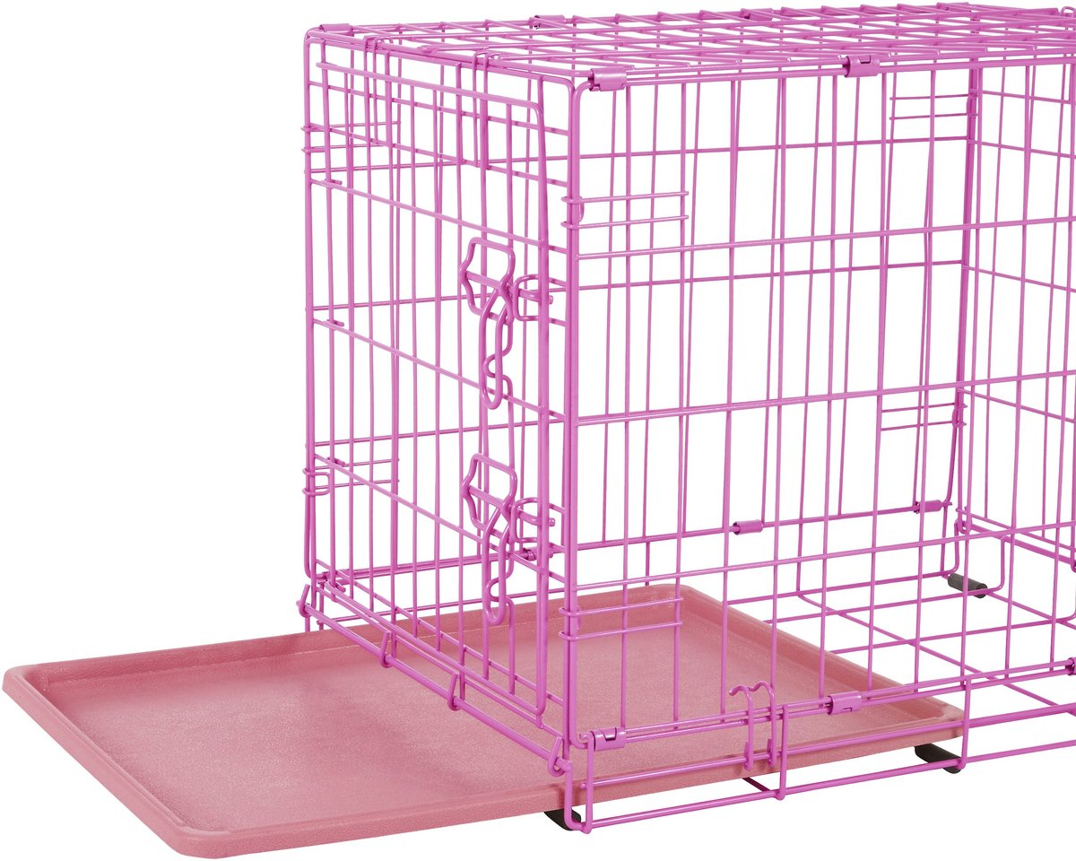 Frisco Fold and Carry Single Door Collapsible Wire Dog Crate， Pink