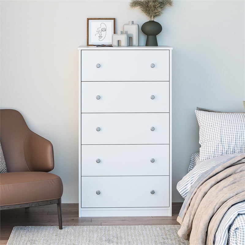 Ameriwood Home Ellwyn Tall 5 Drawer Dresser in White