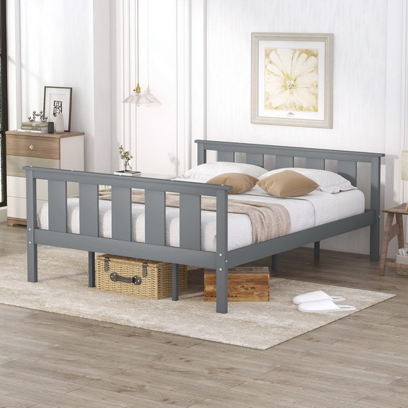 Wood Platform Bed Twin Size Bed Frame with Headboa...