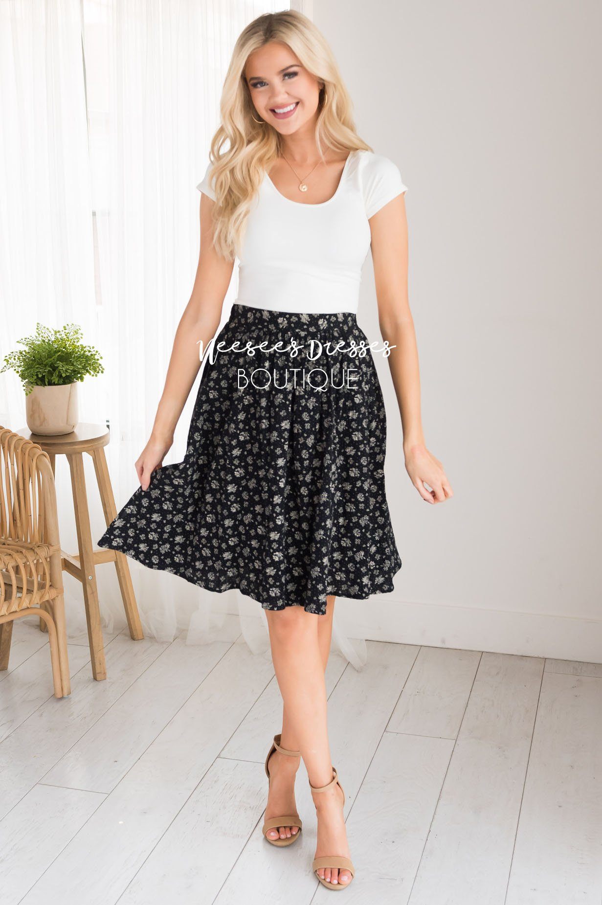 Black & Cream Modest Textured Skirt