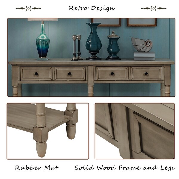 Rustic Console Table with 2 Storage Drawers and Round Deco Knob， Sofa Table with 1 Bottom Storage Shelf， Gray Wash