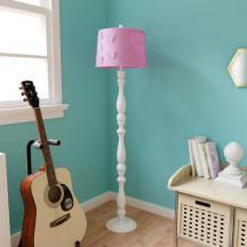 Decor Therapy 60 Polly Turned White Column Floor Lamp with Pink Lamp Shade