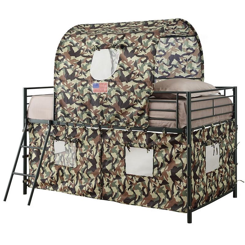 Camouflage Metal and Fabric Tent Loft Bed， Multicolor