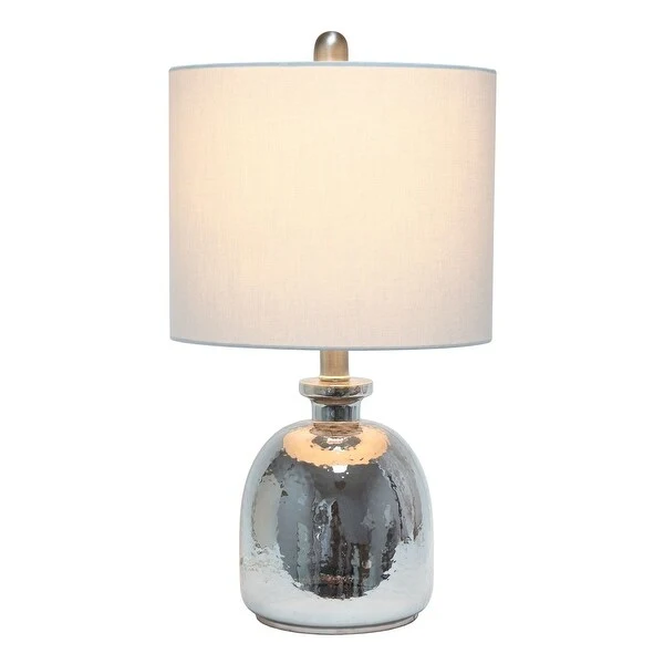 Lalia Home Metallic Gray Hammered Glass Jar Table Lamp with Linen Shade