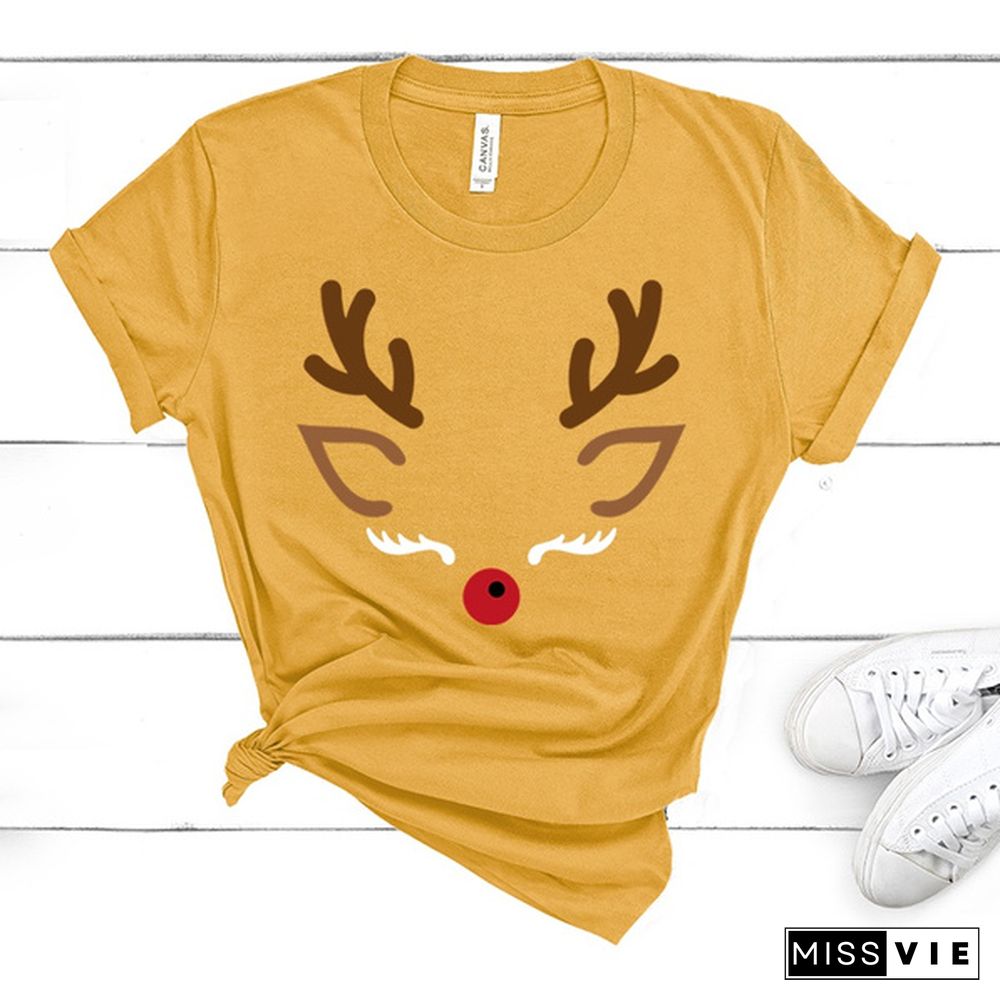 New Women Fashion Casual Reindeer Printed Short Sleeve Plus Size O-neck Loose Summer Tops T-shirt