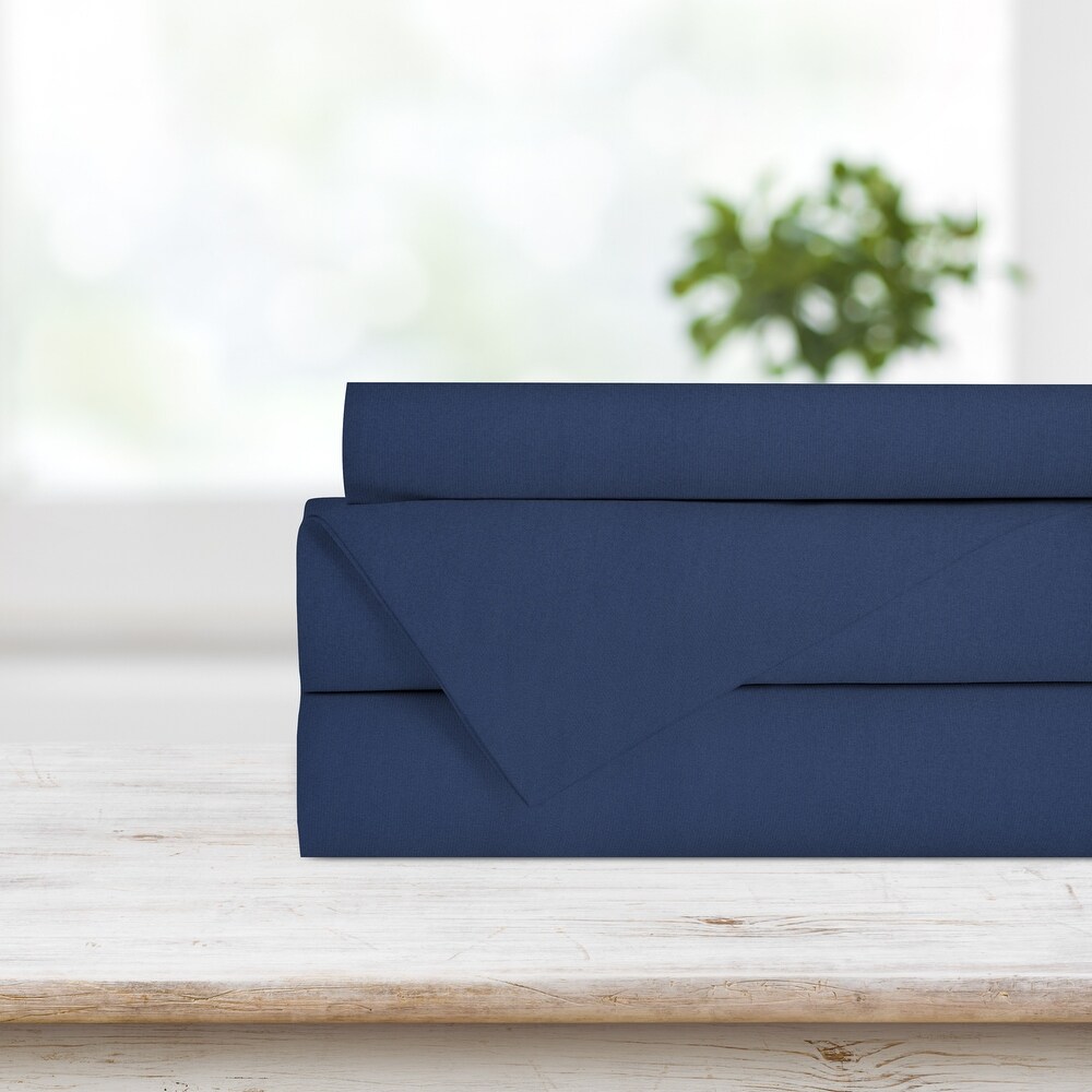 Solid 4 Piece Double Navy Sheet Set