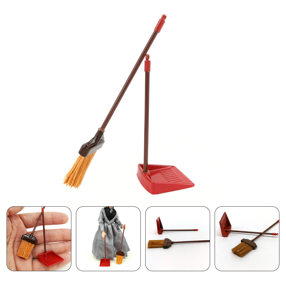 1 Set Miniature Broom and Dustpan Decoration Kid's Pretend Play Toys (Red)