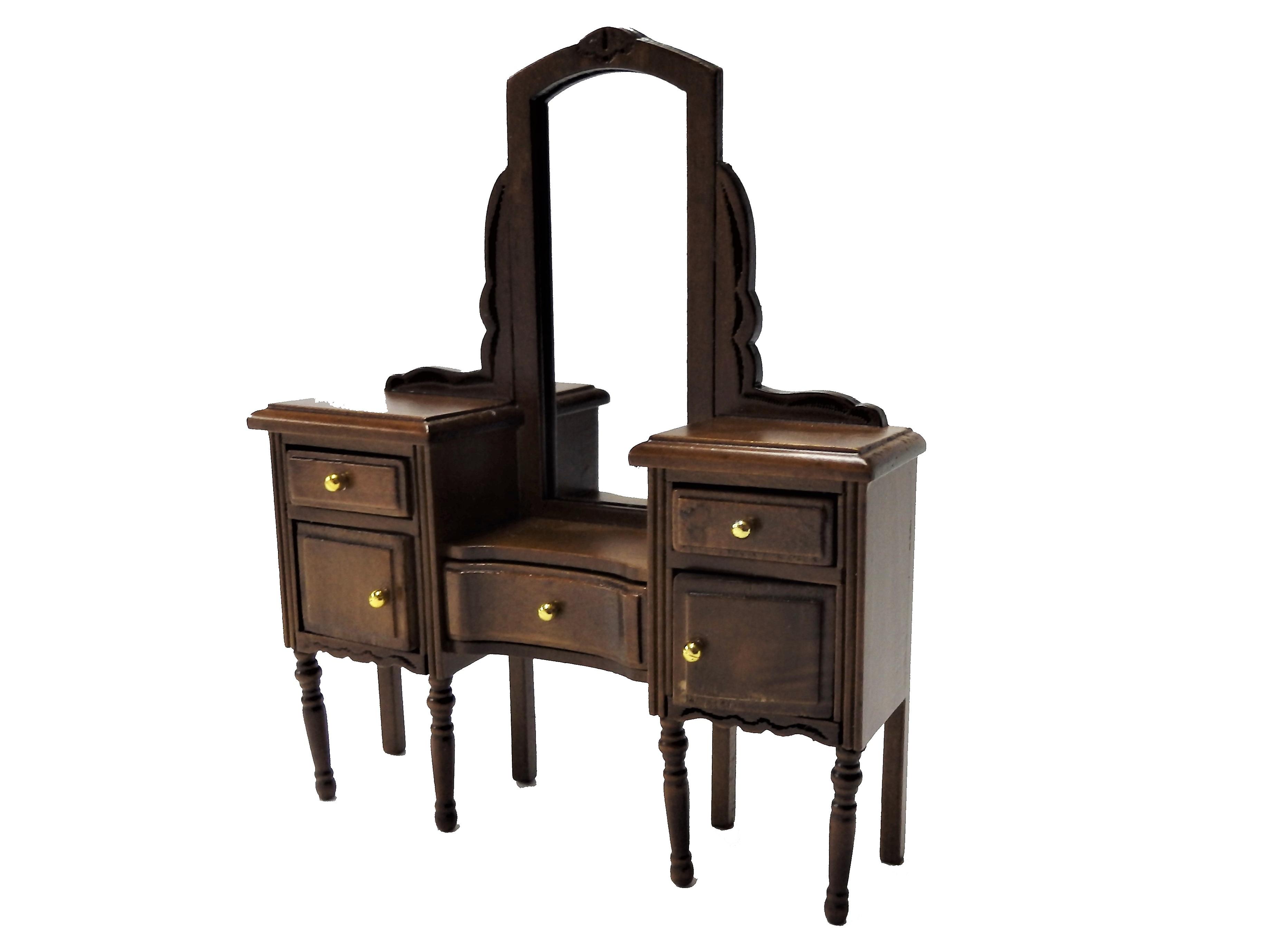 Dolls House Walnut Vanity Dressing Table Miniature Bedroom Furniture