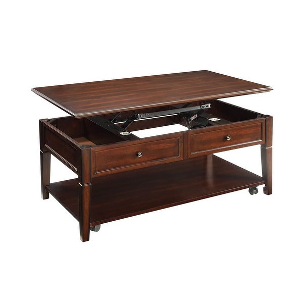 Transitional Wood Lift Top Coffee Table with 2 Storage Compartments， Center Table with Open Storage Bottom Shelf for Living Room