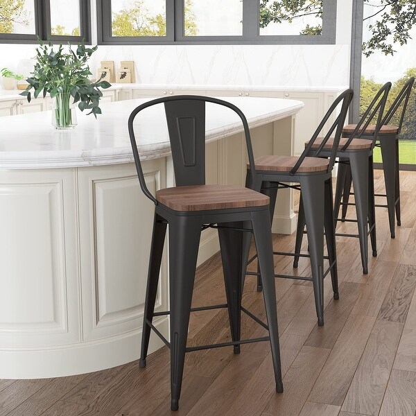 30-inch High Back bar stools farmhouse bar stools Set of 4