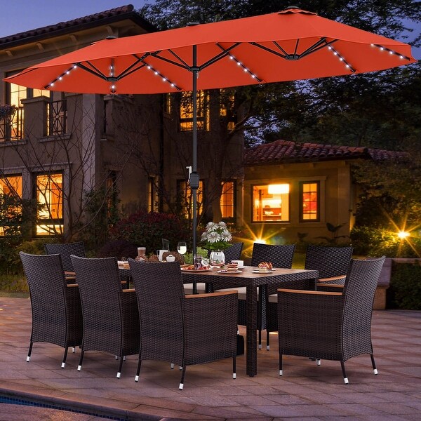 Costway 11 PCS Patio Dining Set with 15ft DoubleSided Patio Umbrella