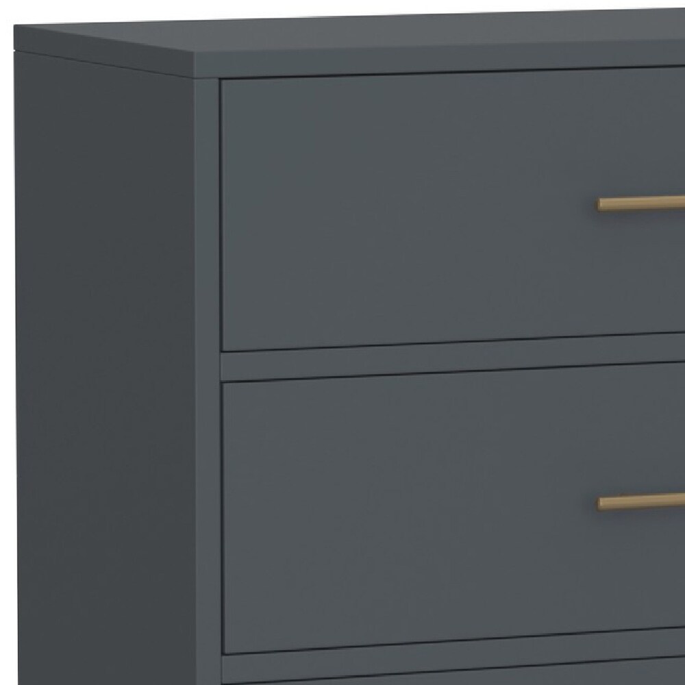 Max 36 Inch 3 Drawer Small Dresser Chest  Brass Metal Frame  Slate Gray