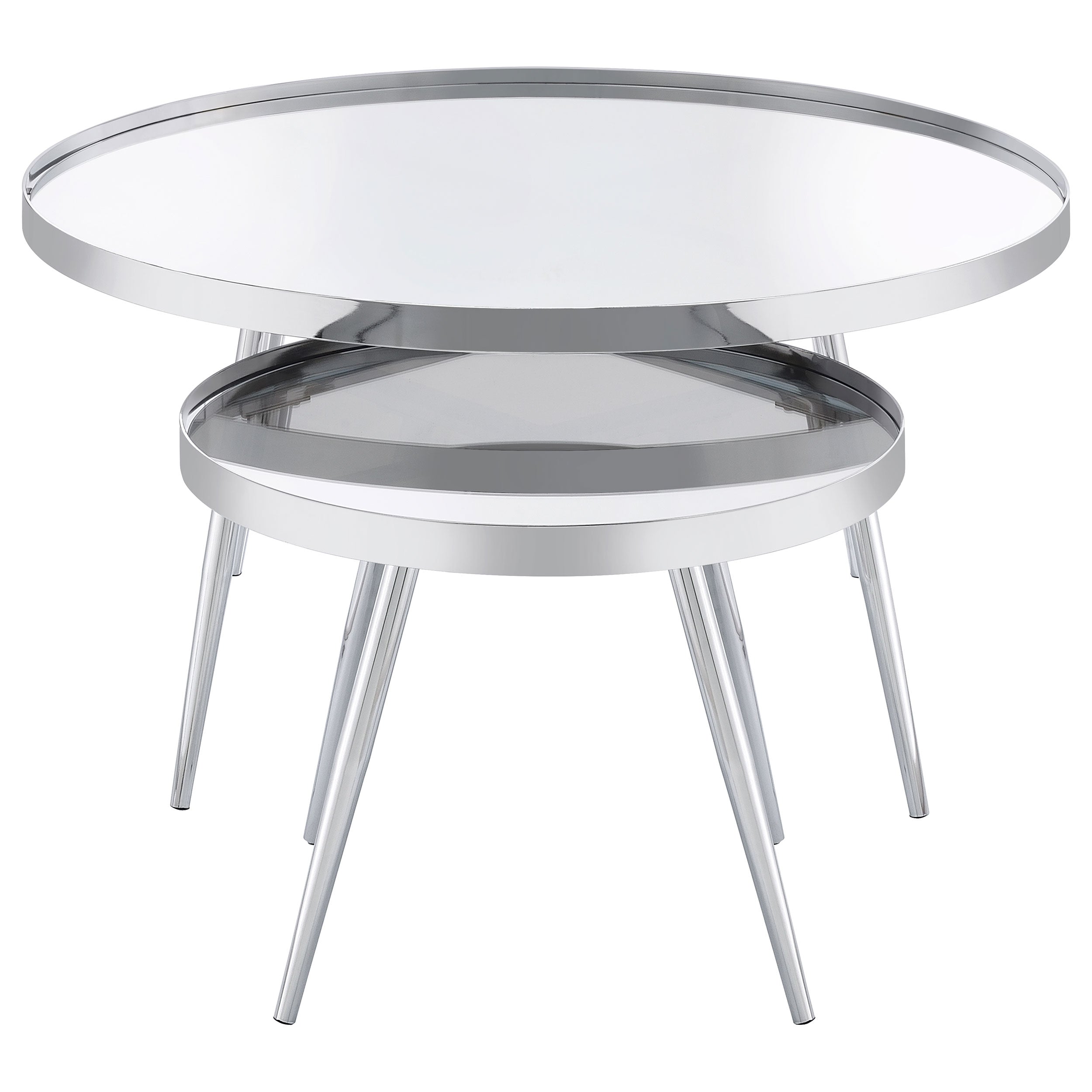 Kaelyn 2-Piece Round Mirror Top Nesting Coffee Table Chrome- 708368